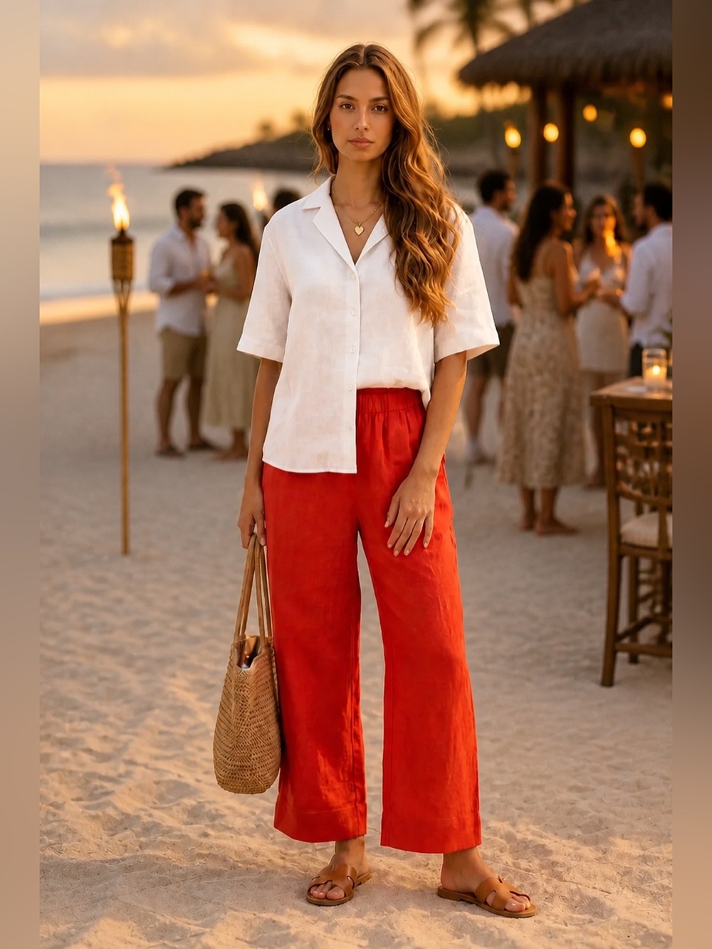🌻ABERCROMBIE & FITCH Red Elastic-Waist Lined Pants - Picture 2 of 13